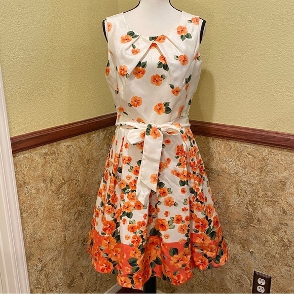 Jessica Howard NWT Dress Taffeta Shantung Cream Orange Floral Size 10 JH8M4835 - Picture 1 of 10